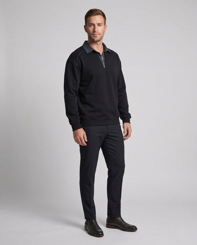 Herren Oversize Sweatshirt mit Hemdkragen-Optik und halbhohem Reißverschluss Nord Taschen