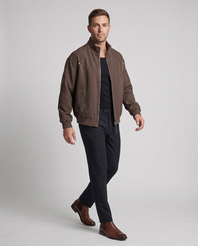 Herren Oversized Bomberjacke mit Rippkragen und Ziernähten Nord Taschen