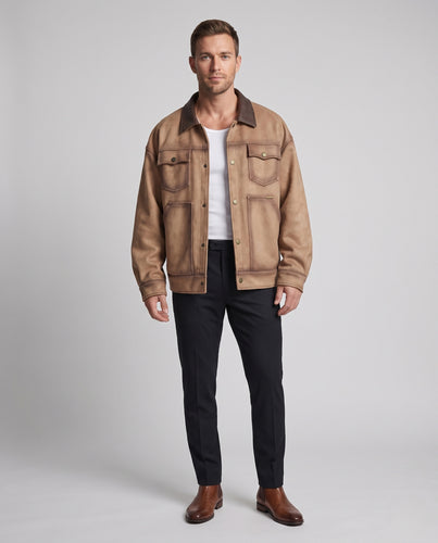 Herren Oversized Denimjacke mit kontrastnähten, aufgesetzten Brust- und Seitentaschen Nord Taschen