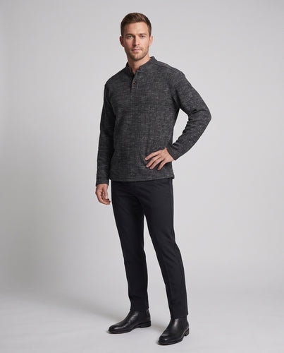 Herren strukturierter Oversize-Halbzip-Pullover mit kurzem Stehkragen und Melange-Optik Nord Taschen