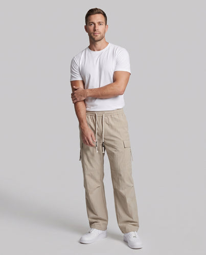 Herren Weite Nylon-Baggy-Cargohose mit Kordelzug und Zipper-Tasche Nord Taschen
