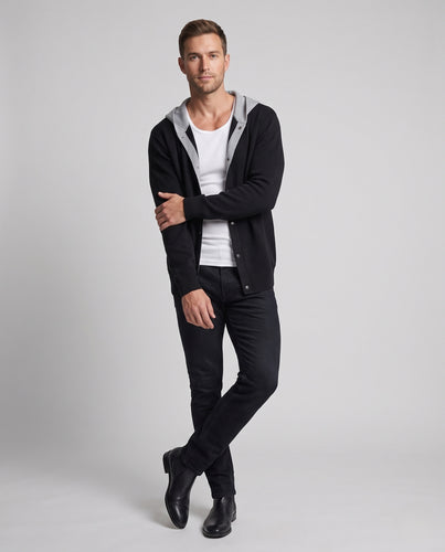 Unisex Oversize Kapuzen-Strickcardigan mit Knopfleiste und kontrastierendem Kapuzenfutter Nord Taschen