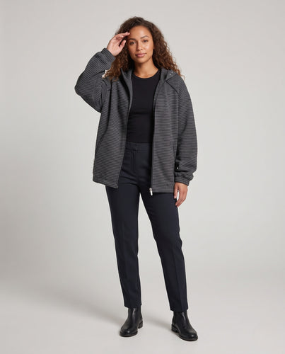 Unisex Oversized Kapuzenjacke mit feinen Streifen und Zwei-Wege-Reißverschluss Nord Taschen