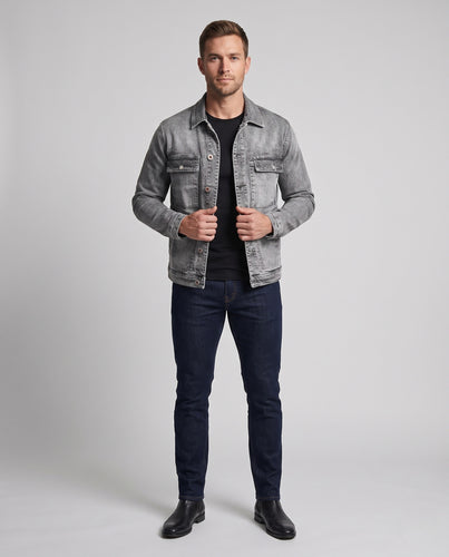 Herren Denim-Truckerjacke mit Vintage-Wash, Pattentaschen und geradem Schnitt Nord Taschen