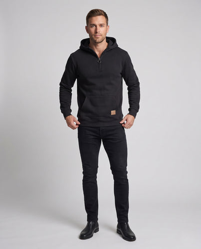 Herren Halbzip-Kapuzenpullover aus Baumwollmix mit Kängurutasche und Ringzipper Nord Taschen