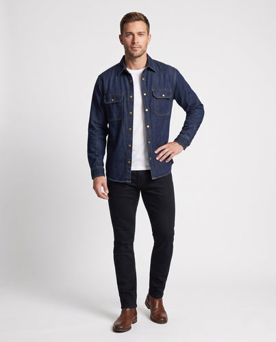 Herren Jeans-Overshirt im Worker-Stil mit Druckknopfleiste Nord Taschen