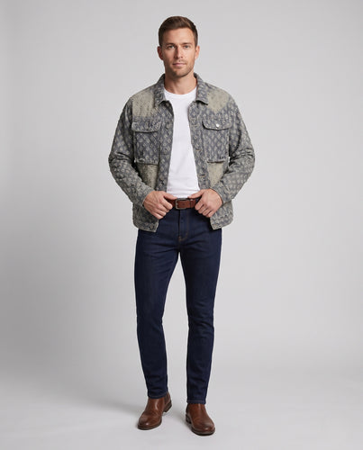 Herren Jeansjacke mit strukturiertem Flormuster, aufgesetzten Brusttaschen und durchgehender Knopfleiste Nord Taschen