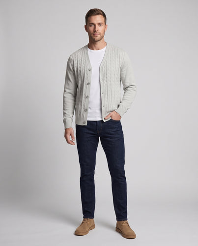Herren Klassischer Zopfmuster-Cardigan mit V-Ausschnitt und knöpfbarer Front Nord Taschen