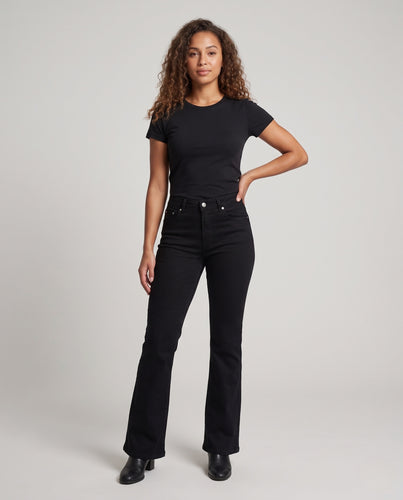 Damen High-Waist Schlaghose aus Stretch-Denim mit Retro‑Silhouette und weitem Bein Nord Taschen