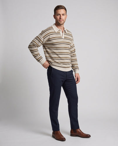 Unisex Oversize Strick-Poloshirt mit feinem Streifenrelief, halber Knopfleiste und Raglanärmeln Nord Taschen