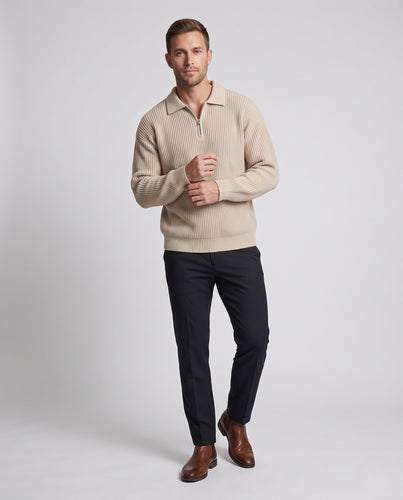 Unisex Oversize Strickpullover mit halbem Reißverschluss und Polokragen Nord Taschen