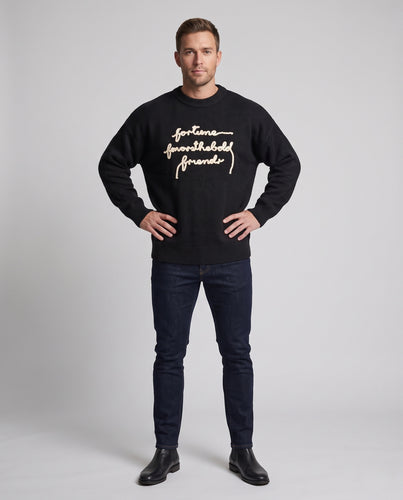 Unisex Oversize Strickpullover mit mehrreihiger Chenille‑Schriftstickerei Nord Taschen