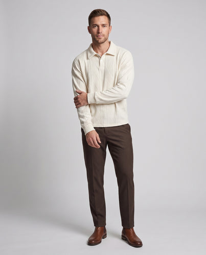 Unisex Oversize-Strickpullover mit Polokragen, halber Knopfleiste und strukturierter Rautenzopfoptik Nord Taschen