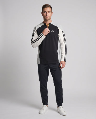 Unisex Oversize-Sweatshirt mit halbem Reißverschluss, Raglanärmeln und kontrastierenden Streifen Nord Taschen