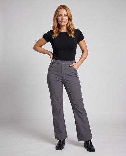 Damen Weite hochgeschnittene Bootcut-Hose mit Knieabnähern und technischer Softshell-Qualität Nord Taschen