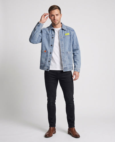 Herren Leichte Oversized Jeansjacke mit aufgesetzten Fronttaschen und klassischem Hemdkragen Nord Taschen