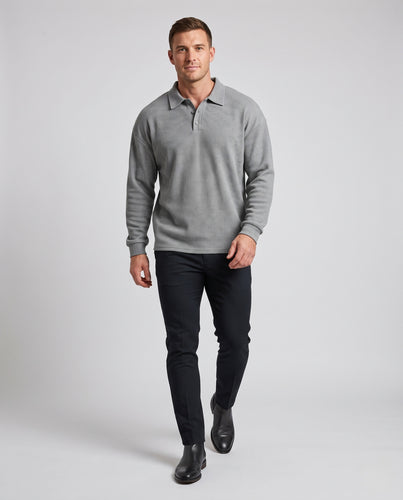 Herren Oversized Strukturierter Halbknopf-Polostrickpullover mit Rippenstruktur und Hemdkragen Nord Taschen