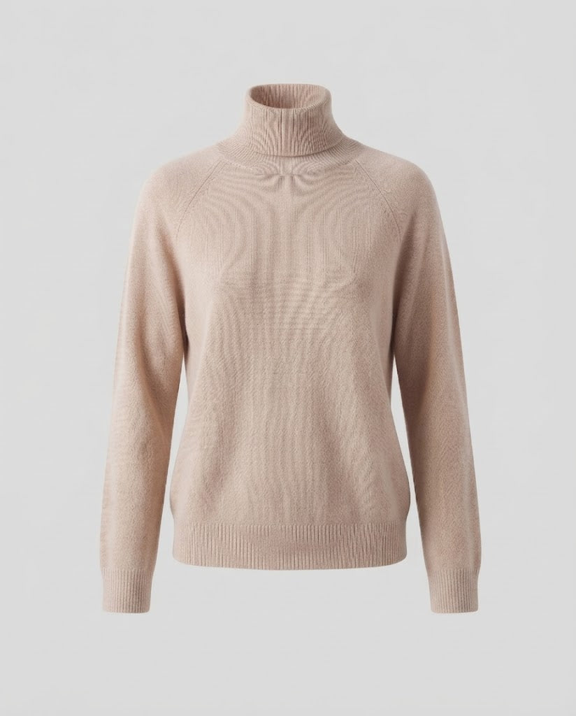 Damen Feinstrick-Rollkragenpullover aus Kaschmir-Mix mit Raglanärmeln und feinem Rippbund Nord Taschen