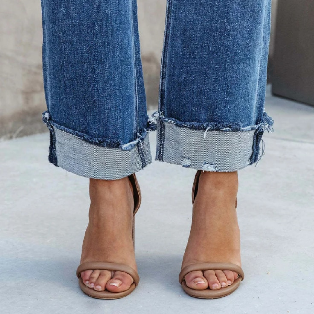 lässige gewaschene blaue Denim gerade lange Hose - Arvani