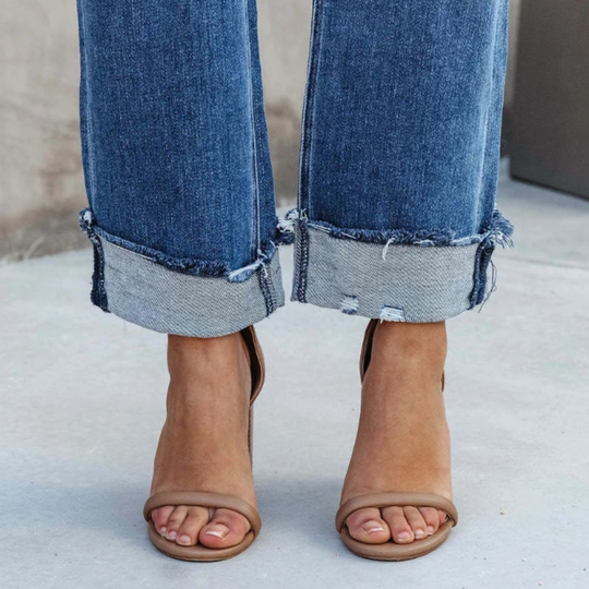 lässige gewaschene blaue Denim gerade lange Hose - Arvani