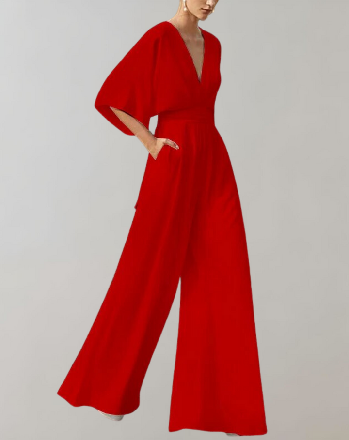 Nord Taschen Damen Jumpsuit mit V-Ausschnitt und weitem Bein