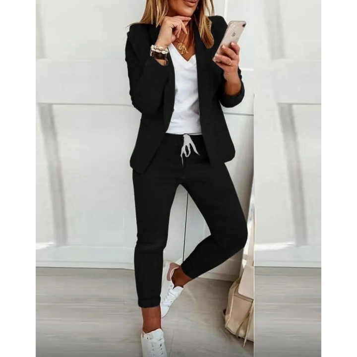 Slim-Fit Blazer und Hose Set in einfarbiger Farbe