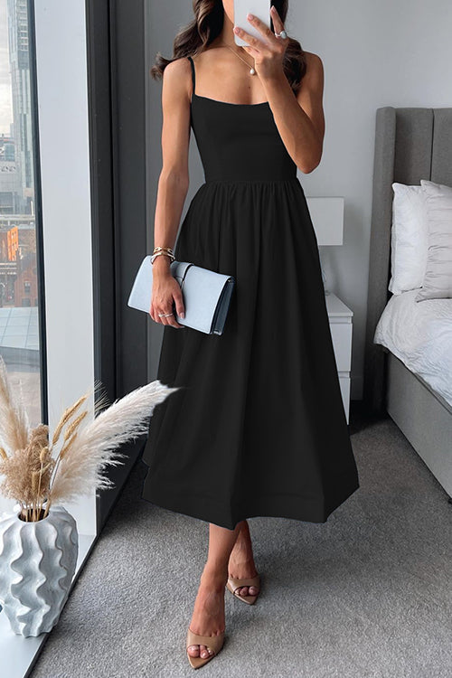 Midikleid in A-Linie mit Spaghettiträgern und Taille - Vittorelli