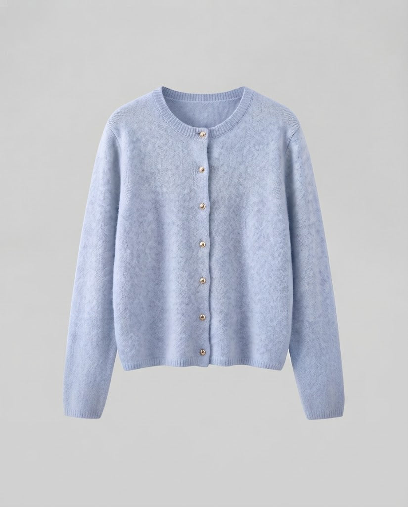 Damen Feiner Wollmix‑Knopfcardigan mit dekorativen goldfarbenen Druckknöpfen Nord Taschen