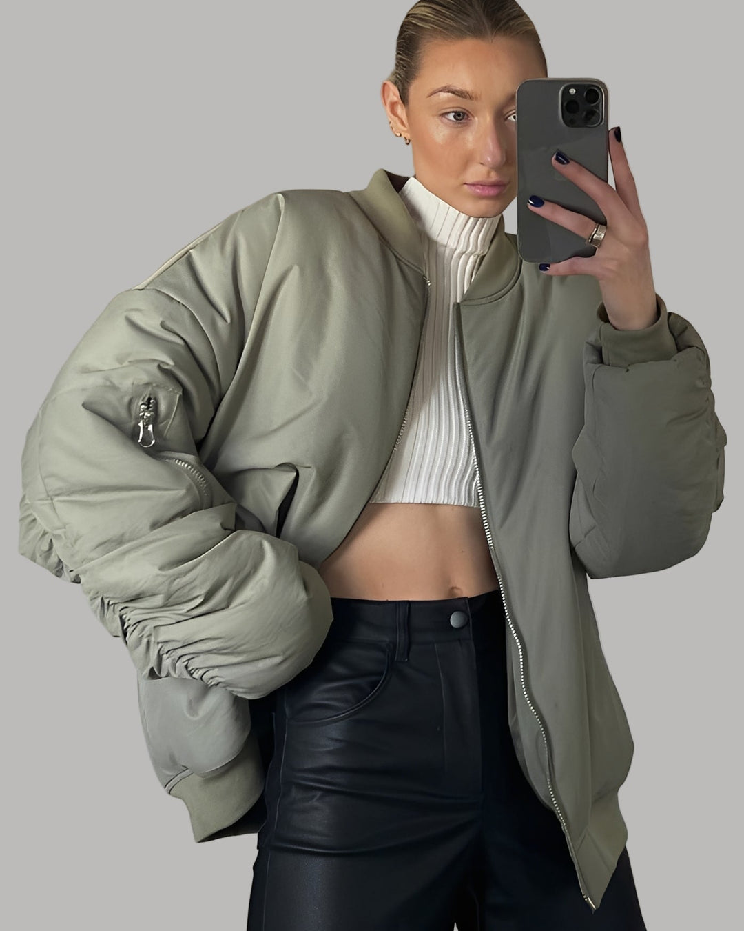 Damen Oversize Bomberjacke mit Reißverschluss