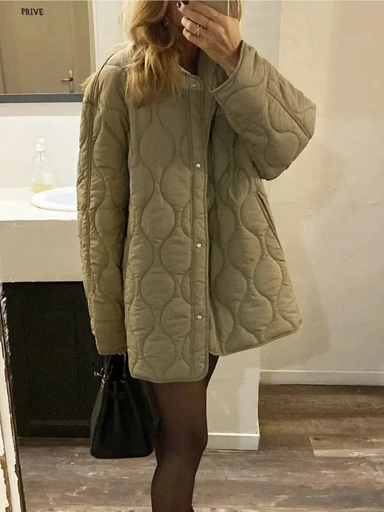 Gepolsterte Jacke Damen, Leichtes Übergröße Modell mit Taschen, Knopfverschluss