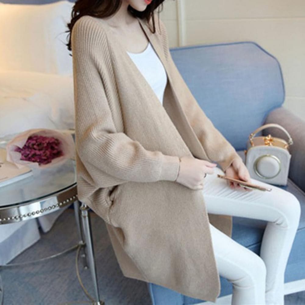 Langer Cardigan - Weiches Strickmaterial - Offene Vorderseite - Lockere Passform mit Taschen