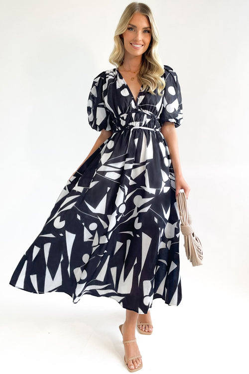 Real Love Print Puffärmel Maxi Kleid