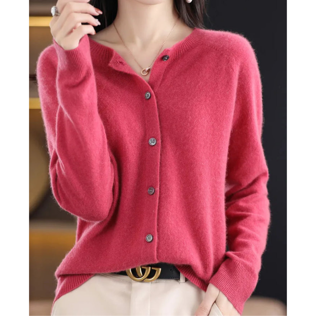 Damen-Strickjacke mit O-Ausschnitt Aus 100 % Reiner Merinowolle, Kaschmirpullover - Vittorelli
