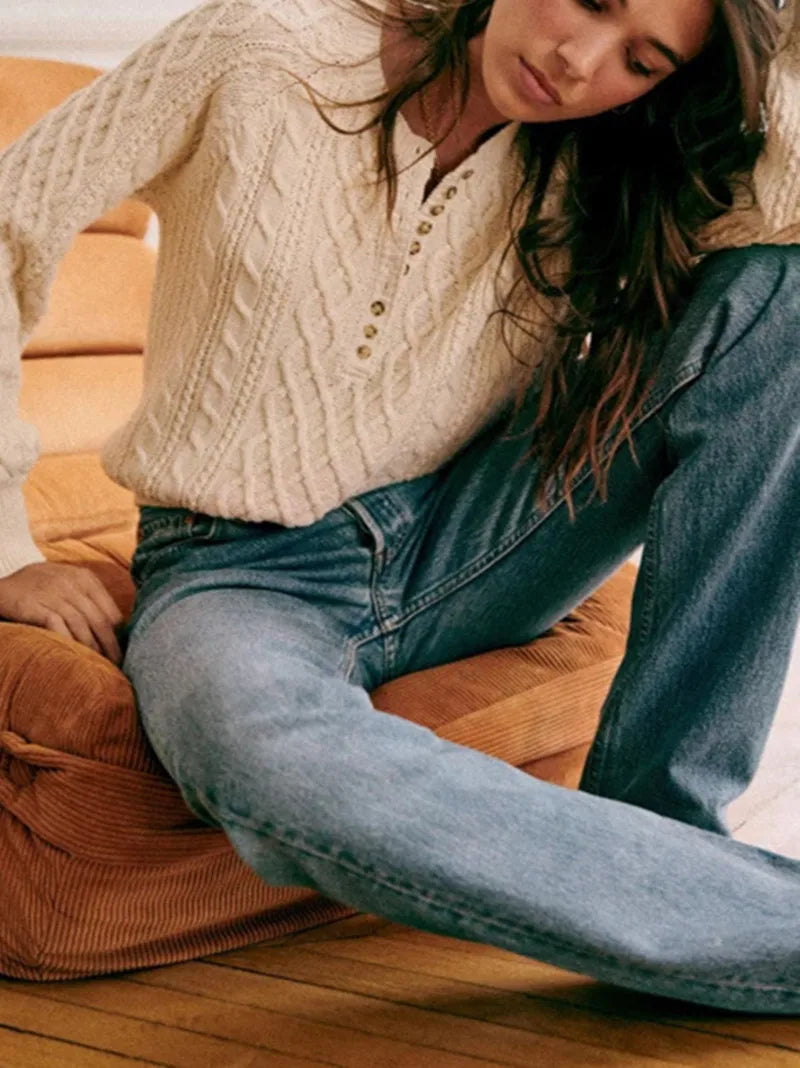 Kabelstrickpullover mit Knöpfen Weich und Warm Perfekt für Den Alltag