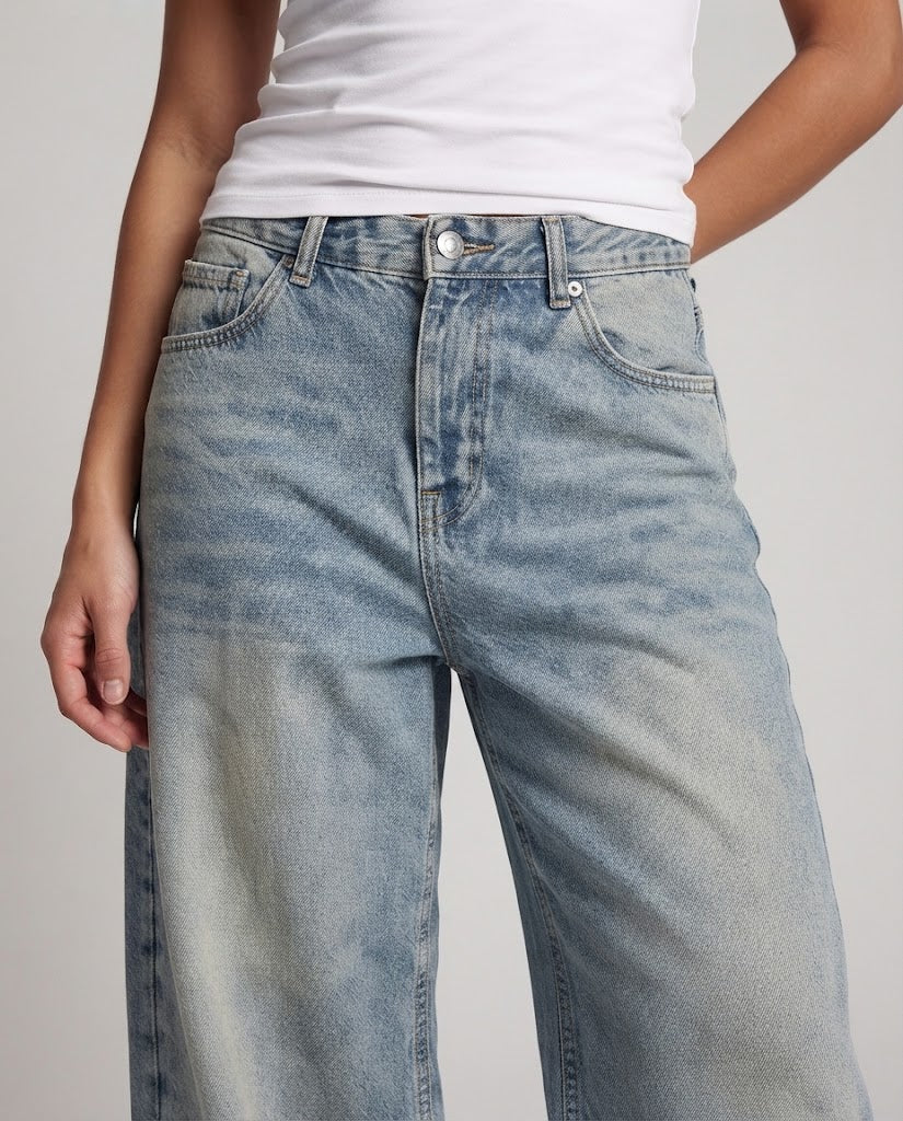 Damen Bodenlange Baggy-Jeans im Palazzoschnitt mit tiefer Leibhöhe Nord Taschen