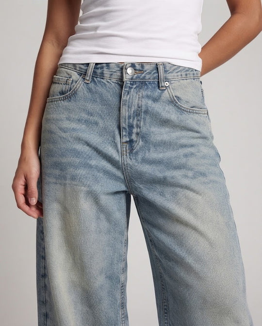 Damen Bodenlange Baggy-Jeans im Palazzoschnitt mit tiefer Leibhöhe Nord Taschen