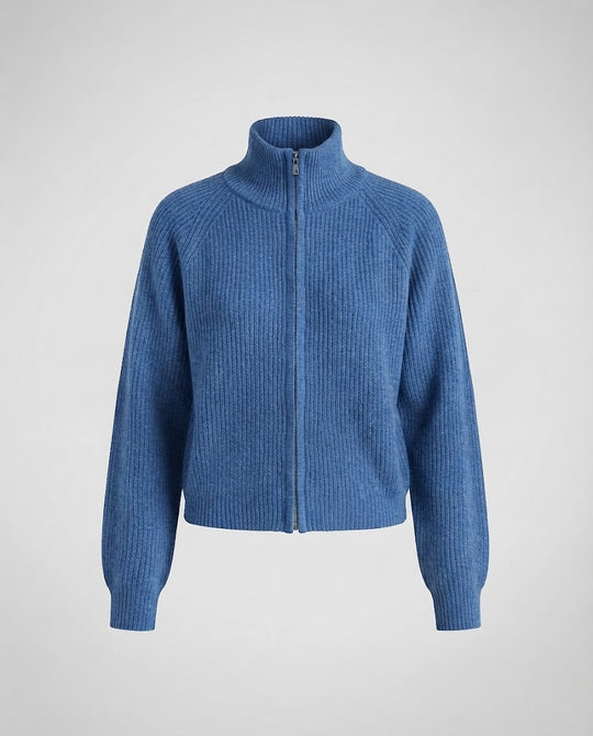 Damen gerippte Strickjacke mit Stehkragen und Reißverschluss Nord Taschen