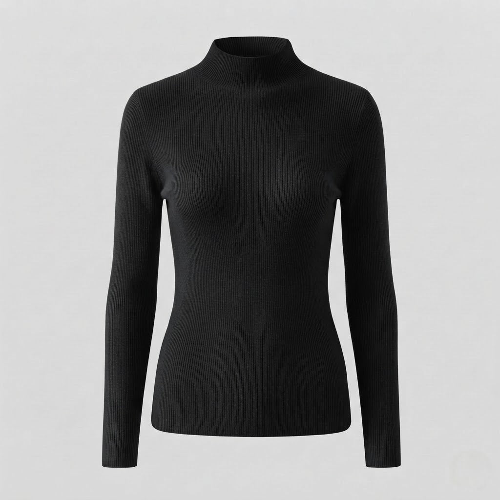 Damen Eleganter Slim-Fit Rollkragenpullover aus flauschigem Angora-Mix mit feiner Rippstruktur Nord Taschen