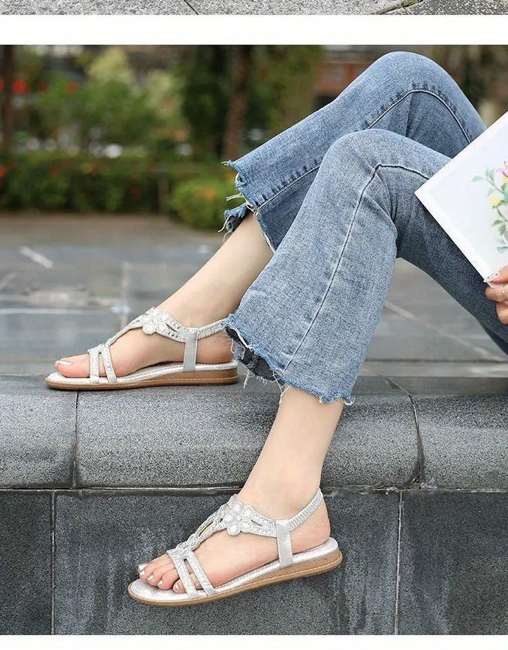 Flache Sandalen - Schick - Elastischer Knöchelriemen