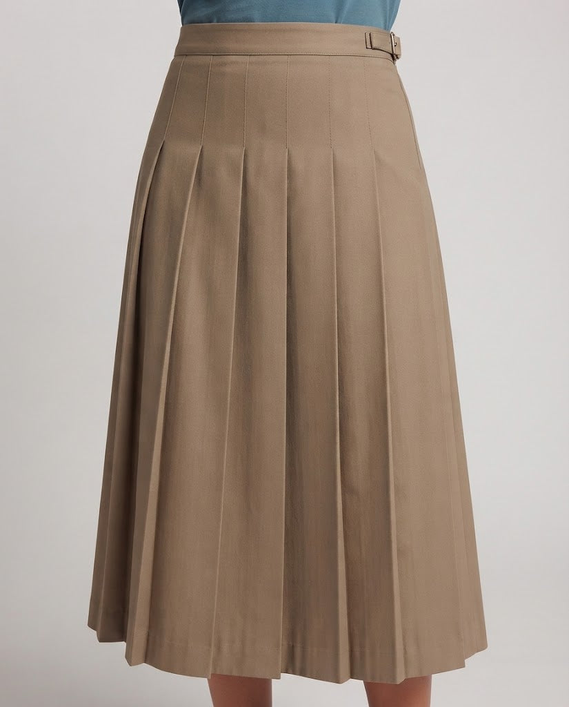 Damen Plissierter Midirock mit hoher Taille und seitlicher Gürtelschlaufe Nord Taschen