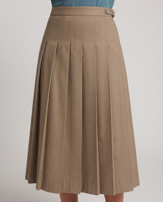 Damen Plissierter Midirock mit hoher Taille und seitlicher Gürtelschlaufe Nord Taschen