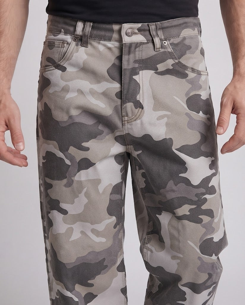 Herren Locker geschnittene Camouflage-Baggy-Hose aus Baumwoll-Twill mit geradem Bein Nord Taschen