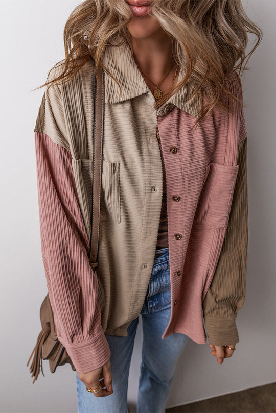 Colorblock Shirtjacke Baumwollmischung Lässig und Trendy