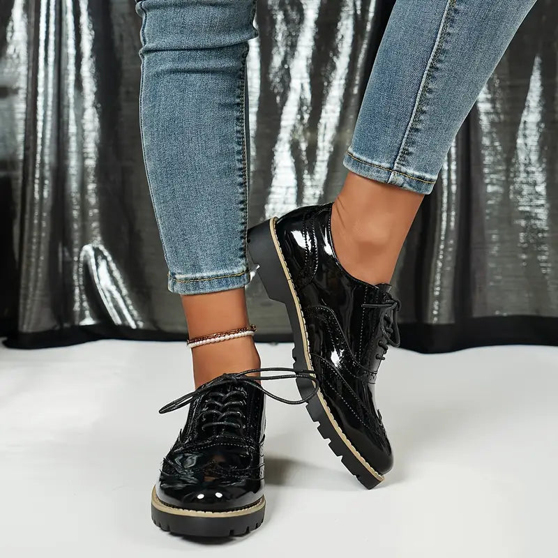 Nord Taschen | Lackschuhe Im Oxford-Stil mit Klobiger Sohle für Damen