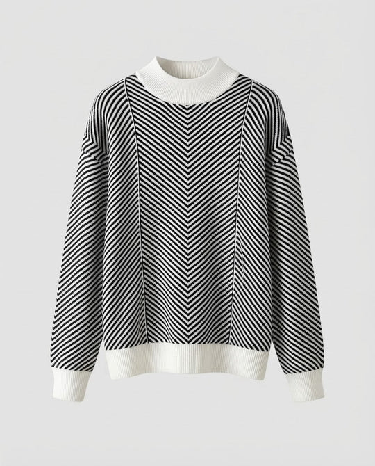 Damen Feinstrick-Pullover mit Chevron-Streifen und leichtem Mockneck Nord Taschen