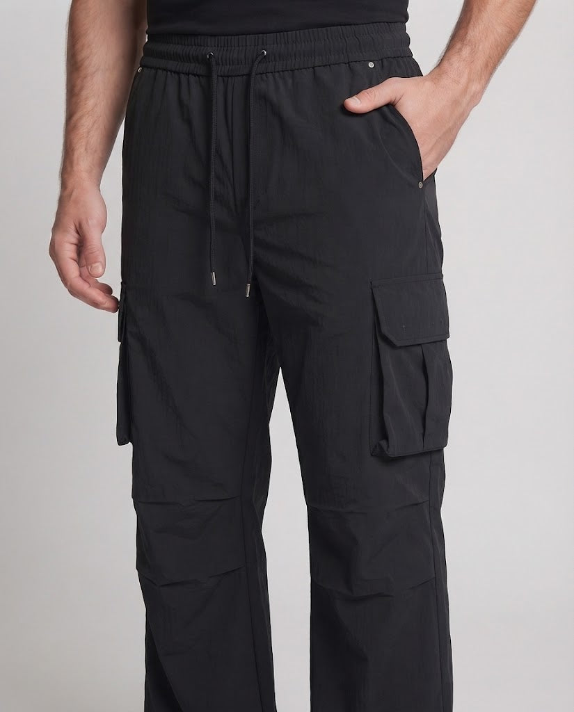 Herren Extraweite Cargo-Hose mit Tunnelzugbund, Utility-Taschen und weitem Schlag Nord Taschen