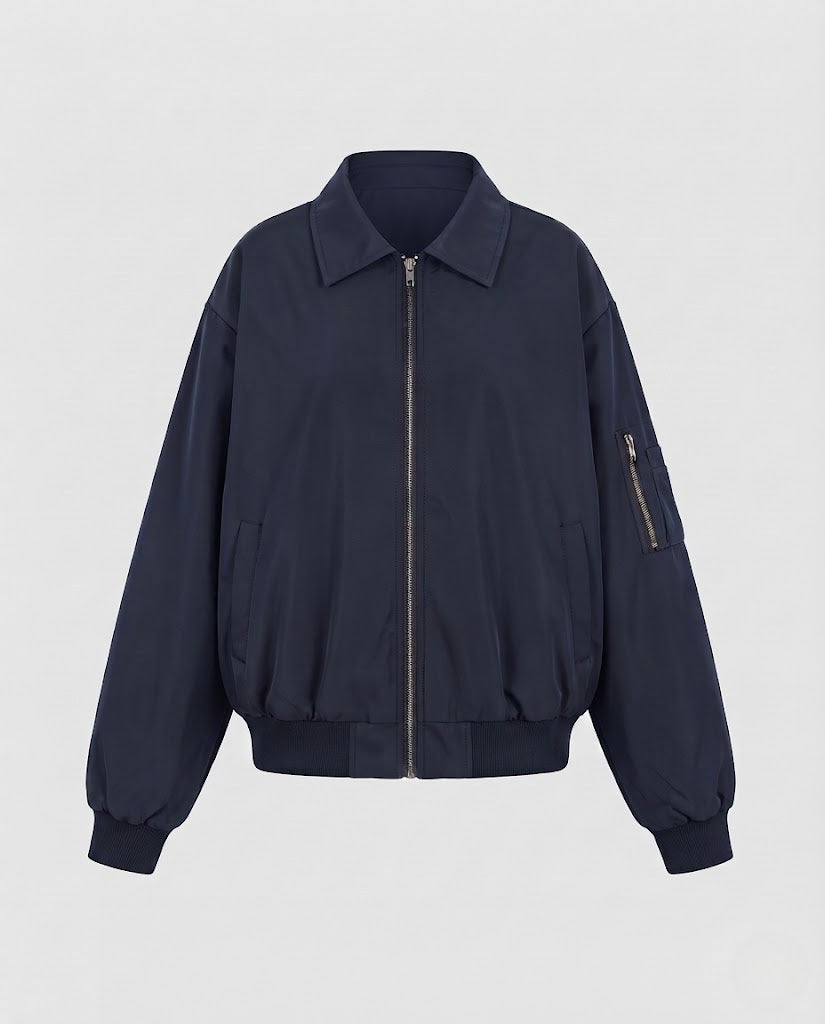 Damen Oversize-Bomberjacke mit verdecktem Zweiwege-Reißverschluss und Ärmel-Tasche Nord Taschen