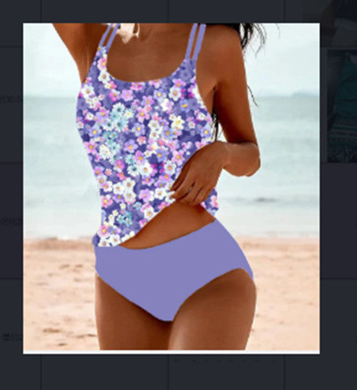 Retro Hochgeschnittenes Bikini mit Stranddruck