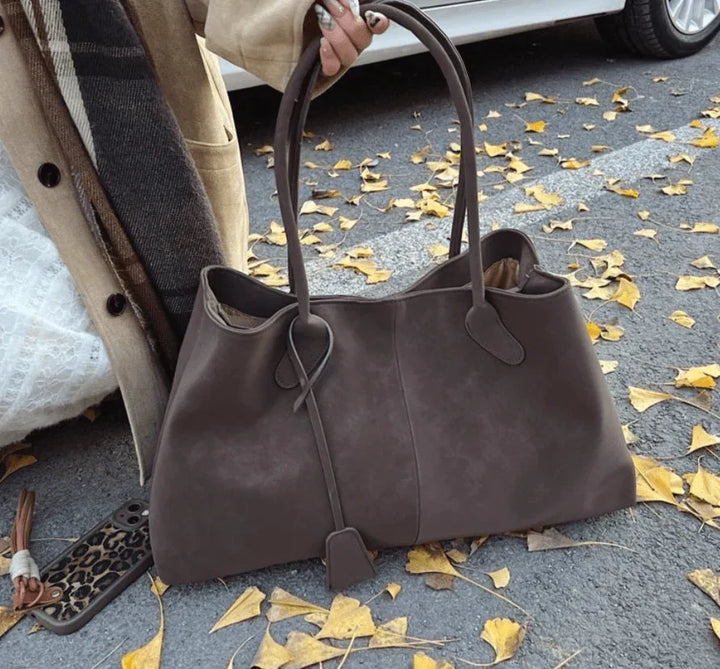 Nord Taschen | Große Wildleder-Schultertasche, Damen-Arbeits-Tote-Bag mit Bindungsdetail