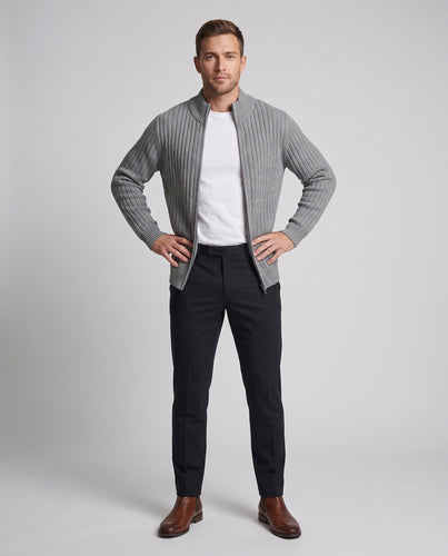 Unisex Grobgerippte Oversize-Strickjacke mit Reißverschluss und Stehkragen Nord Taschen